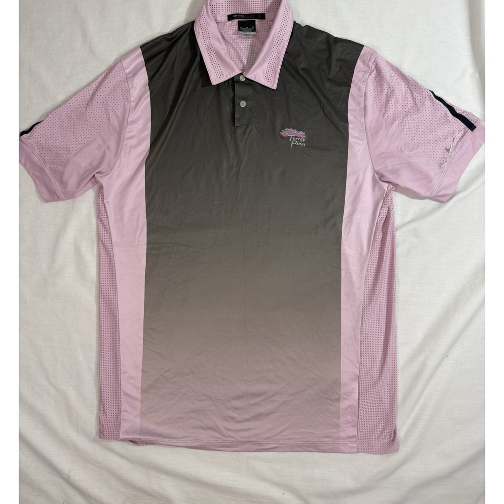 Nike Tiger Woods TW Collection Polo Shirt‎ Mens Size M Pink Black Golf Dri Fit